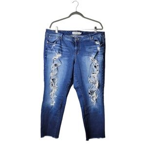 Torrid Dark Wash Super Distressed Cropped Jeans